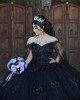 Cape Sleeve Black Quinceanera Dress Sweetheart Neck 15 Dresses With 3D Flowers