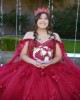 Cape Sleeve Burgundy Quinceanera Dress Beading Sweetheart Neck 15 Dresses With 3D Flowers