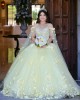 Cape Sleeve Yellow Quinceanera Dress V Neck Lace Appliques 15 Dresses With 3D Flowers