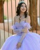 Detachable Lilac Quince Dresses Metallic Sequin Sweetheart Neck 15 Dress