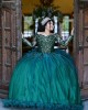 Long Sleeve Emerald Green Quinceanera Dress Metallic Sequin 15 Dresses