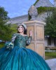 Long Sleeve Emerald Green Quinceanera Dress Metallic Sequin 15 Dresses