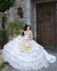 Long Sleeve Tiered Champagne Quince Dresses Pearl Sequin V Neck 15 Dress