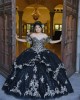 Off Shoulder Black Quince Dresses Metallic Sequin Sweetheart Neck 15 Dress