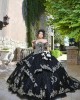 Off Shoulder Black Quince Dresses Metallic Sequin Sweetheart Neck 15 Dress