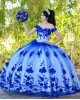 Off Shoulder Blue On White Quinceanera Dress Sweetheart Neck 15 Dresses With 3D Flowers