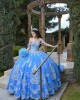 Off Shoulder Blue Quinceanera Dress Metallic Sequin Sweetheart Neck 15 Dresses