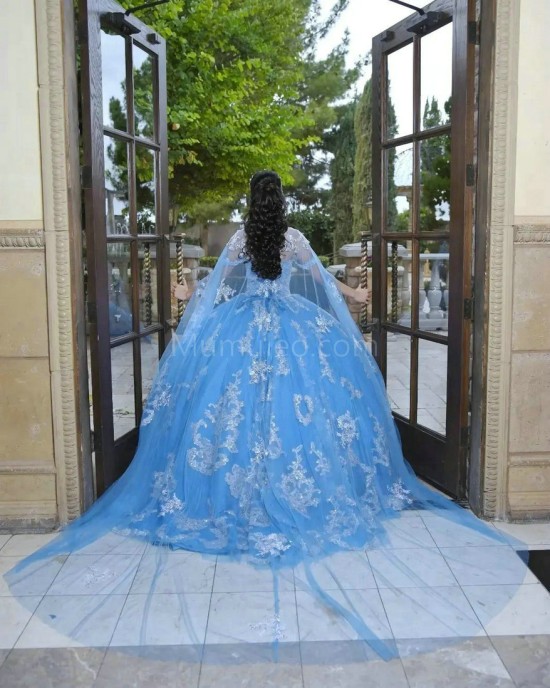 Off Shoulder Blue Quinceanera Dress Metallic Sequin Sweetheart Neck 15 Dresses