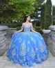 Off Shoulder Blue Quinceanera Dress Metallic Sequin Sweetheart Neck 15 Dresses