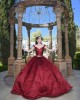 Off Shoulder Burgundy Quince Dresses V Neck 15 Dress