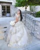 Off Shoulder Champagne Quince Dresses Metallic Sequin V Neck 15 Dress