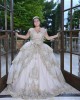 Off Shoulder Champagne Quince Dresses Metallic Sequin V Neck 15 Dress