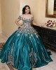 Off Shoulder Emerald Green Quince Dresses Lace Appliques Sweetheart Neck 15 Dress