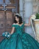 Off Shoulder Emerald Green Quince Dresses Sequin Sweetheart Neck 15 Dress With 3D Flowers