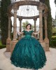 Off Shoulder Emerald Green Quince Dresses V Neck 15 Dress With 3D Flowers