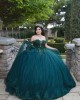 Off Shoulder Emerald Green Quinceanera Dress Sweetheart Neck Lace Appliques 15 Dresses