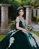 Off Shoulder Emerald Green Quinceanera Dress Sweetheart Neck Metallic Sequin 15 Dresses