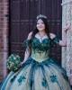 Off Shoulder Green On Nude Quinceanera Dress Sweetheart Neck 15 Dresses With 3D Flowers