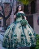 Off Shoulder Green On Nude Quinceanera Dress Sweetheart Neck 15 Dresses With 3D Flowers