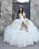 Off Shoulder Layered White Quinceanera Dress Lace Appliques Sweetheart Neck 15 Dresses