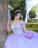 Off Shoulder Lilac Quinceanera Dress Metallic Sequin V Neck 15 Dresses