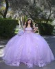 Off Shoulder Lilac Quinceanera Dress Square Collar Lace Appliques 15 Dresses