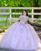 Off Shoulder Lilac Quinceanera Dress Sweetheart Neck Metallic Sequin 15 Dresses