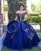 Off Shoulder Navy Blue Quince Dresses Lace Appliques Sweetheart Neck 15 Dress