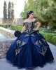 Off Shoulder Navy Blue Quince Dresses Lace Appliques Sweetheart Neck 15 Dress