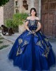 Off Shoulder Navy Blue Quince Dresses Lace Appliques Sweetheart Neck 15 Dress