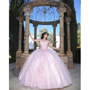 Off Shoulder Pink Quince Dresses Lace Appliques Sweetheart Neck 15 Dress