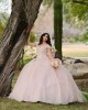 Off Shoulder Pink Quinceanera Dress Lace Appliques Sweetheart Neck 15 Dresses