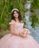 Off Shoulder Pink Quinceanera Dress Lace Appliques Sweetheart Neck 15 Dresses