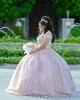 Off Shoulder Pink Quinceanera Dress V Neck Metallic Sequin 15 Dresses