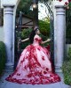 Off Shoulder Red Quinceanera Dress Sweetheart Neck 3D Flowers 15 Dresses