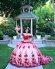 Off Shoulder Red Quinceanera Dress Sweetheart Neck 3D Flowers 15 Dresses