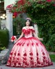 Off Shoulder Red Quinceanera Dress Sweetheart Neck 3D Flowers 15 Dresses