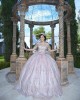 Off Shoulder Rose Gold Quinceanera Dress Metallic Sequin Sweetheart Neck 15 Dresses