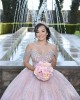 Off Shoulder Rose Gold Quinceanera Dress Metallic Sequin Sweetheart Neck 15 Dresses