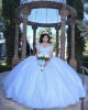 Off Shoulder Sky Blue Quince Dresses Lace Appliques V Neck 15 Dress