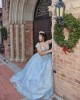 Off Shoulder Sky Blue Quinceanera Dress Metallic Sequin V Neck 15 Dresses