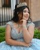 Off Shoulder Sky Blue Quinceanera Dress Metallic Sequin V Neck 15 Dresses