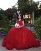 Ruffled Red Quinceanera Dress V Neck Metallic Sequin 15 Dresses