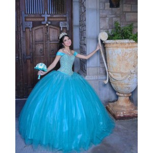 Sleeveless Aqua Quinceanera Dress Crystal Sweetheart Neck 15 Dresses