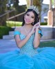 Sleeveless Aqua Quinceanera Dress Crystal Sweetheart Neck 15 Dresses