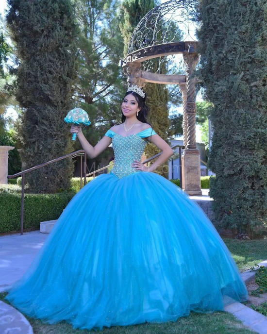 Sleeveless Aqua Quinceanera Dress Crystal Sweetheart Neck 15 Dresses