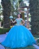 Sleeveless Aqua Quinceanera Dress Crystal Sweetheart Neck 15 Dresses