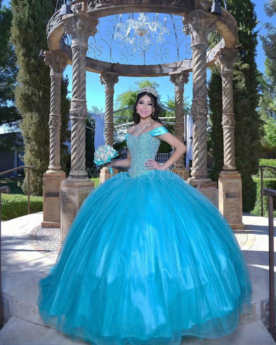 Sleeveless Aqua Quinceanera Dress Crystal Sweetheart Neck 15 Dresses