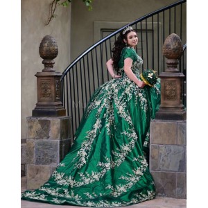 Sleeveless Emerald Green Quinceanera Dress Sweetheart Neck Lace Appliques 15 Dresses