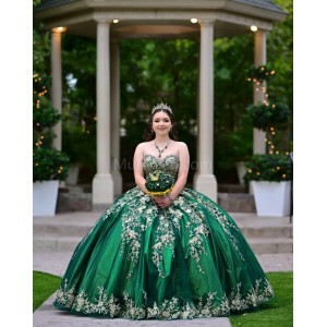 Sleeveless Emerald Green Quinceanera Dress Sweetheart Neck Lace Appliques 15 Dresses